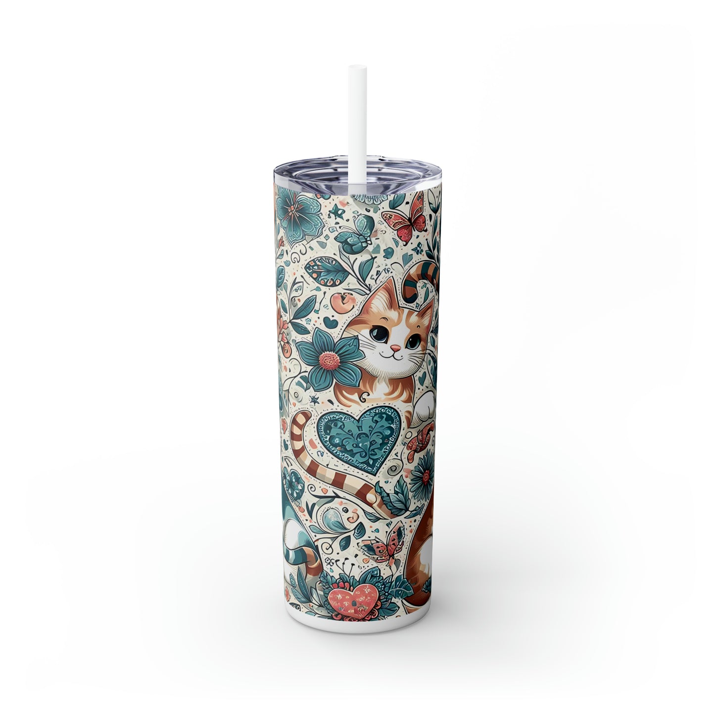 Skinny Tumbler with Straw, 20oz, Cats, awd-309