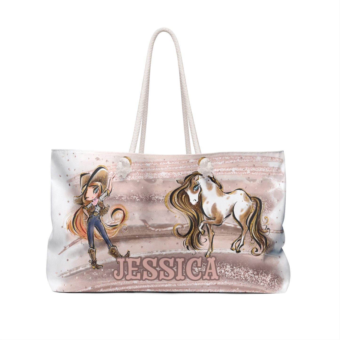 Personalised Weekender Bag, Cowgirl and Horse, Large Weekender Bag, Beach Bag, Book Bag