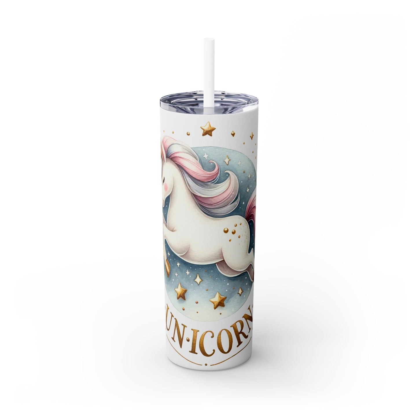 Skinny Tumbler with Straw, 20oz, Unicorn