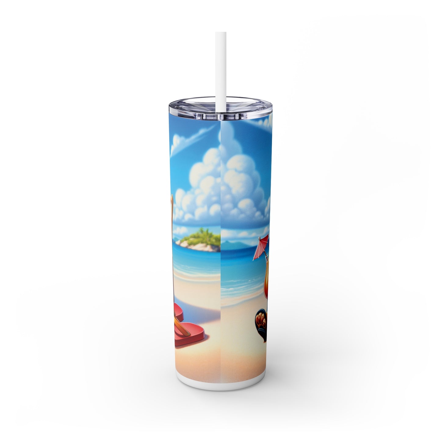 Skinny Tumbler with Straw, 20oz, Dog on Beach,  Cute Pomeranian, awd-1232