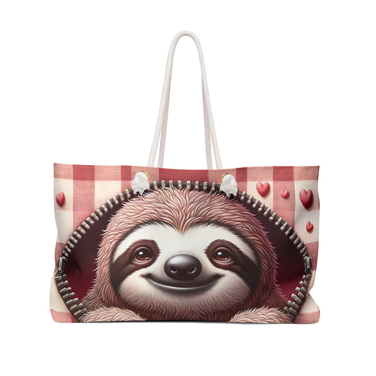 Personalised/Non-Personalised Weekender Bag, Cute Sloth, Zipper, Valentines Day, Large Weekender Bag, Beach Bag, Book Bag