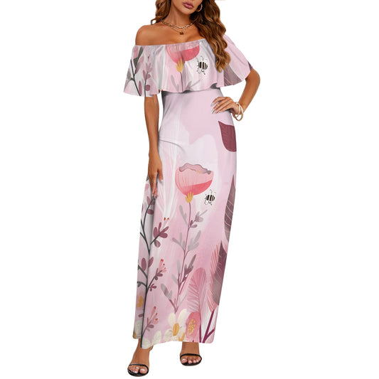 Jessica Women's Off Shoulder Ruffle Boat Neck Dress (Model D71)