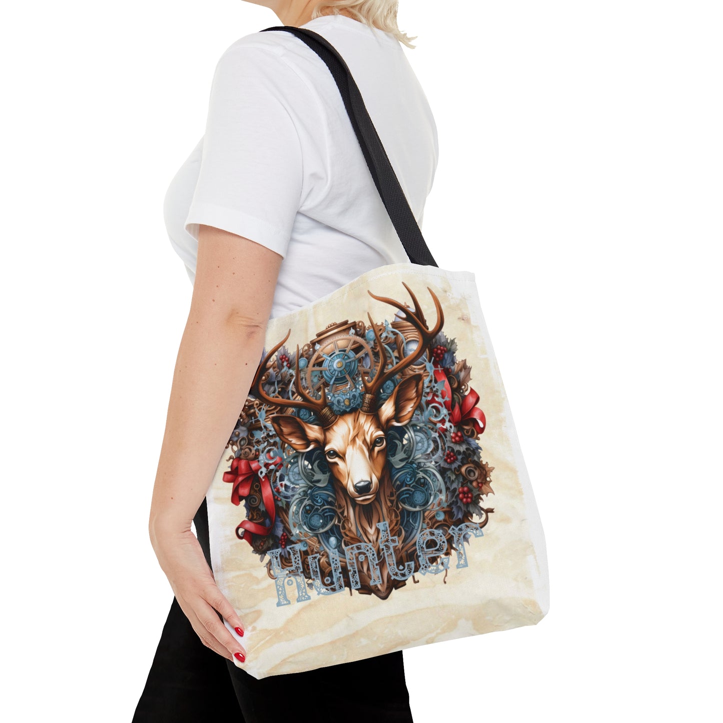 Steampunk Reindeer wreath Personalised Tote Bag, Steampunk Christmas bag, Tote Bag, Personalised/Non-Personalised