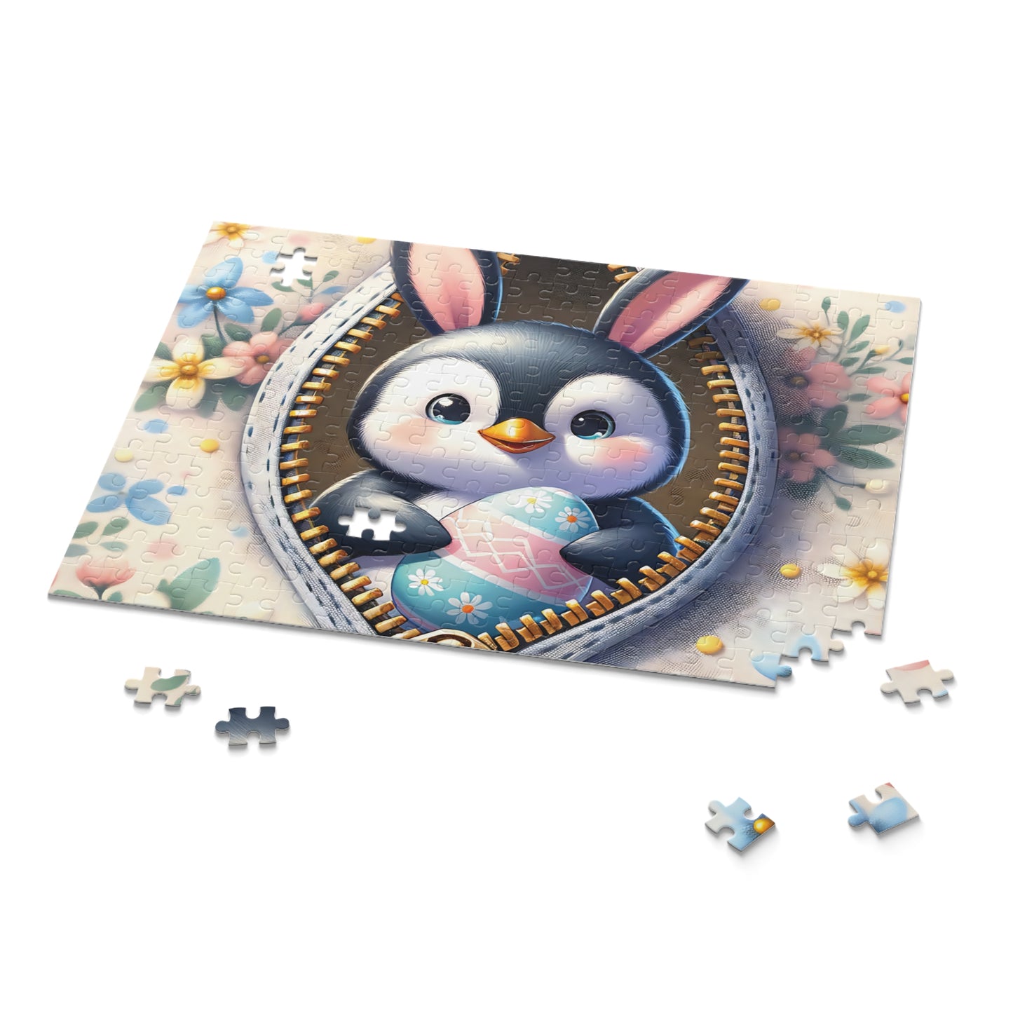 Personalised/Non-Personalised Puzzle, Easter, Penguin with Bunny ears (120, 252, 500-Piece)