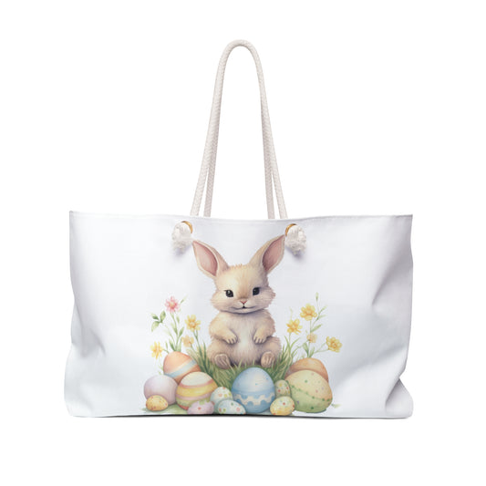 Personalised/Non-Personalised Weekender Bag, Easter Bunny, Rabbit, Large Weekender Bag, Beach Bag, Book Bag