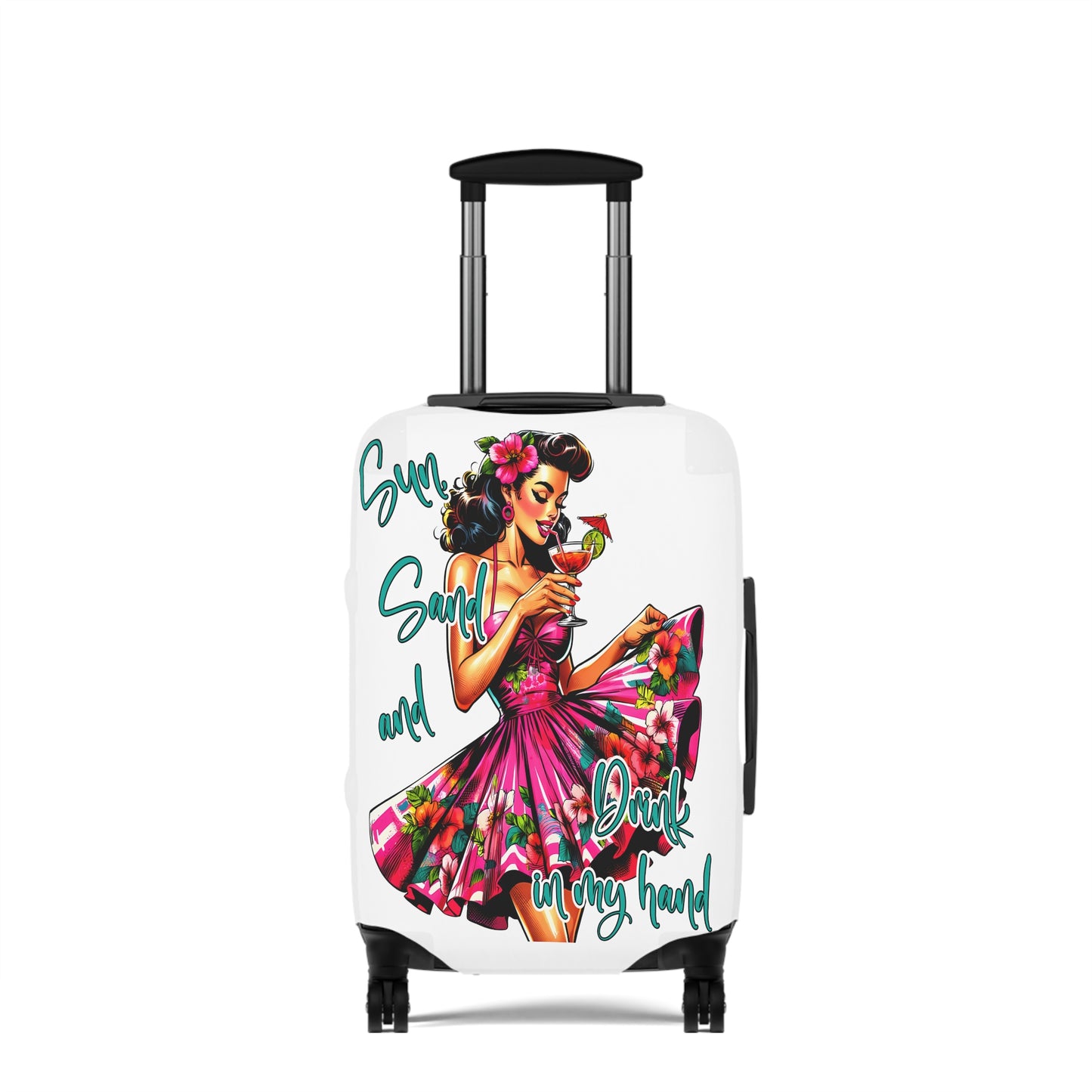 Luggage Cover, Retro Girl, Sun Sand and Drink in Hand, awd-3012