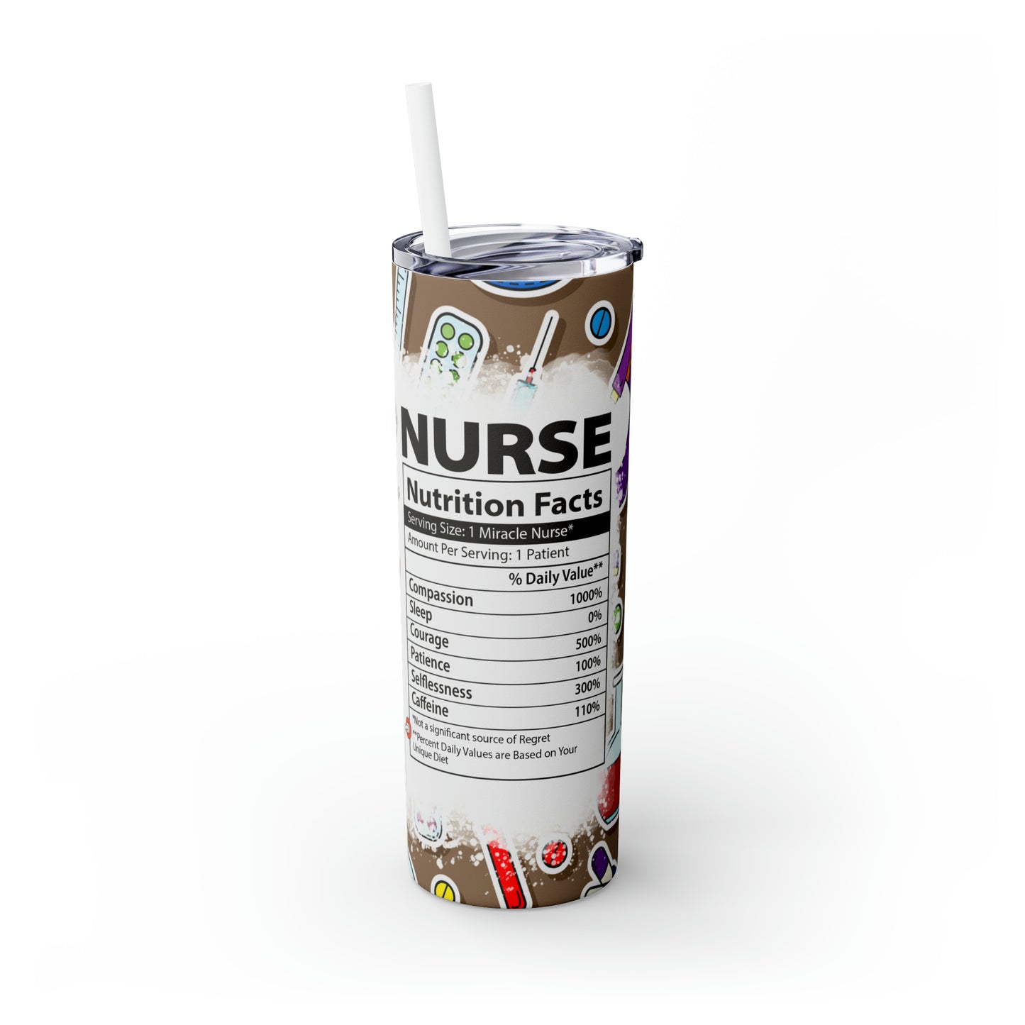 Skinny Tumbler with Straw, 20oz, Nurse