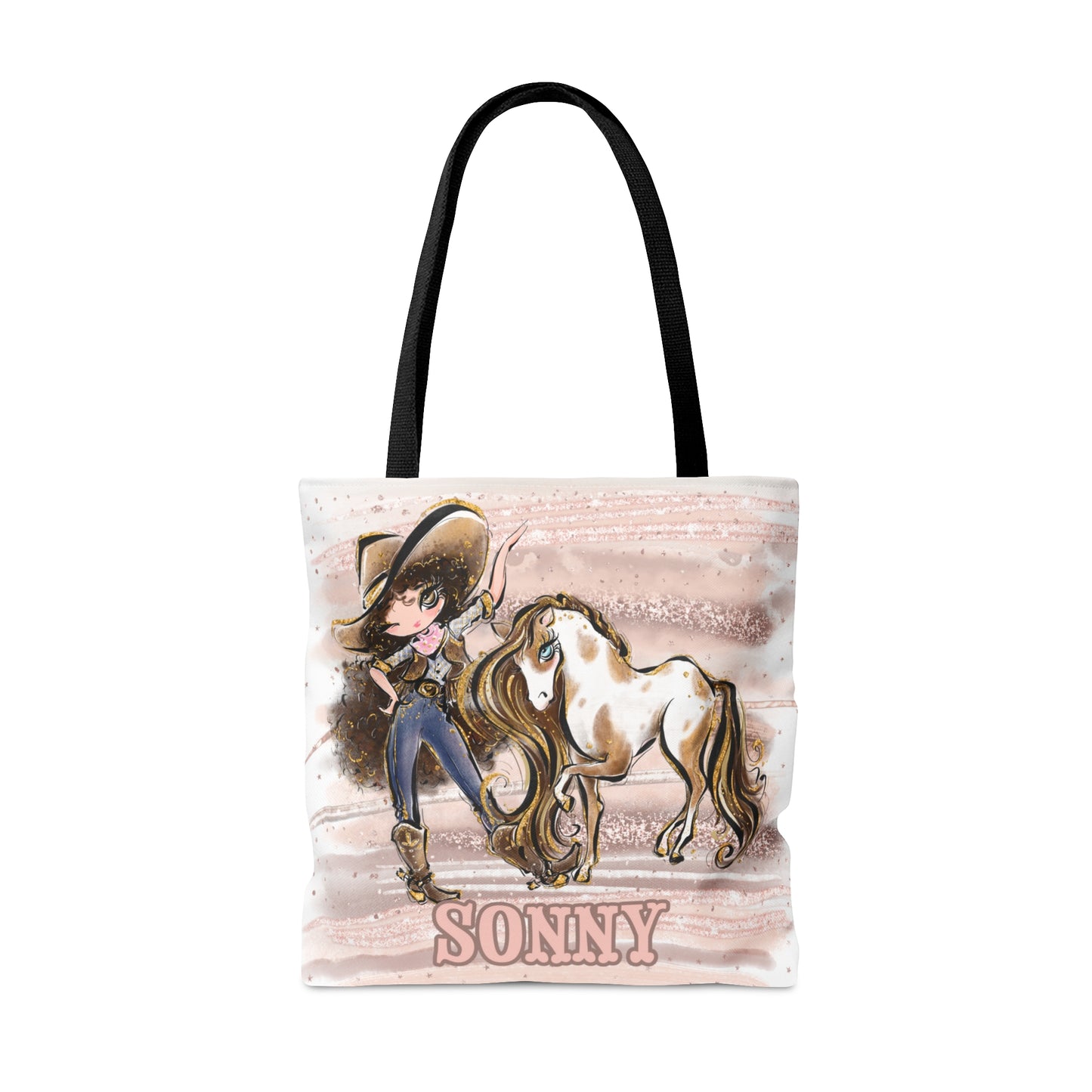 Personalised Tote Bag, Cowgirl & Horse, Brown Curly Hair, Blue Eyes, Tote bag