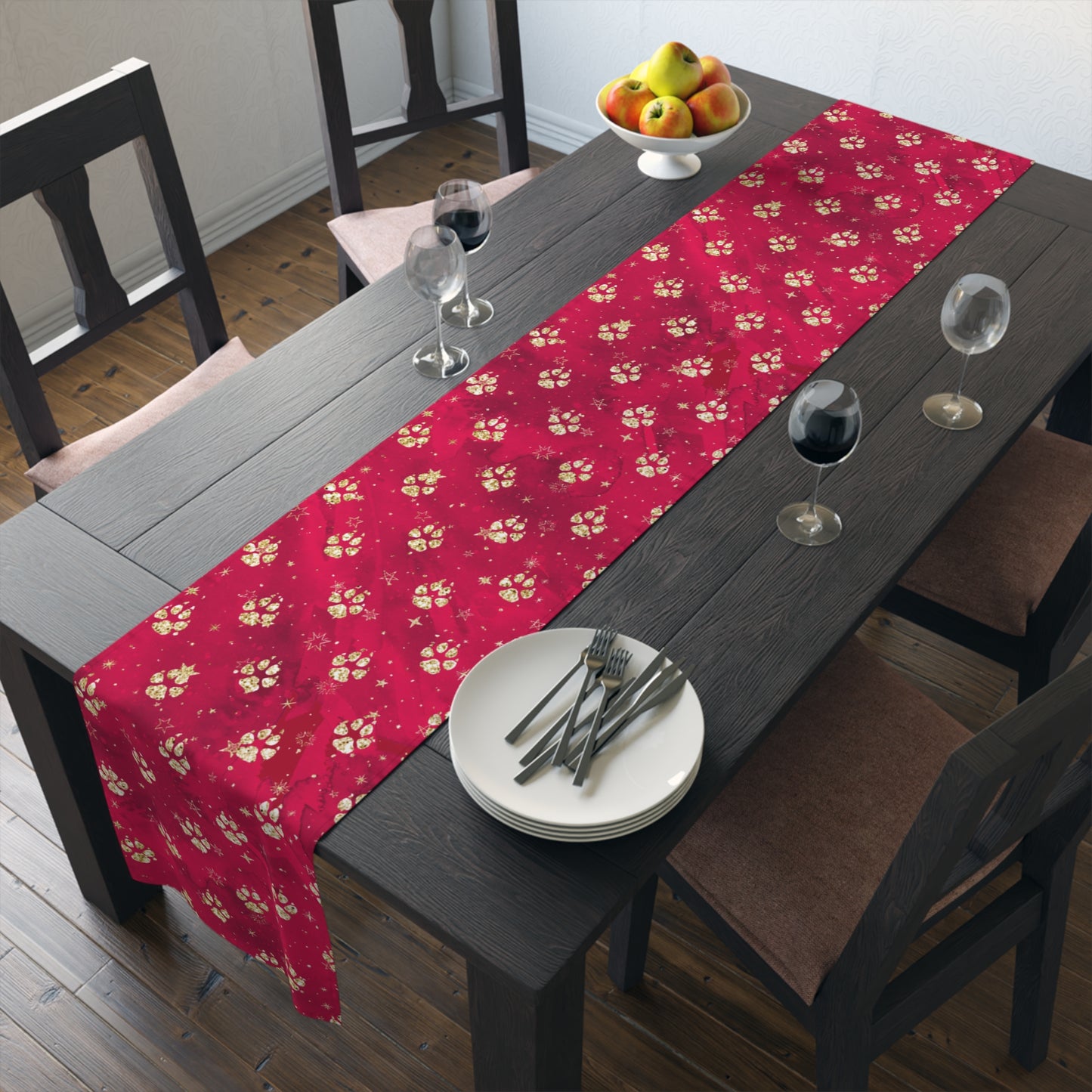 Doggie Paws Christmas Table Runner, Cotton Twill and Poly Available