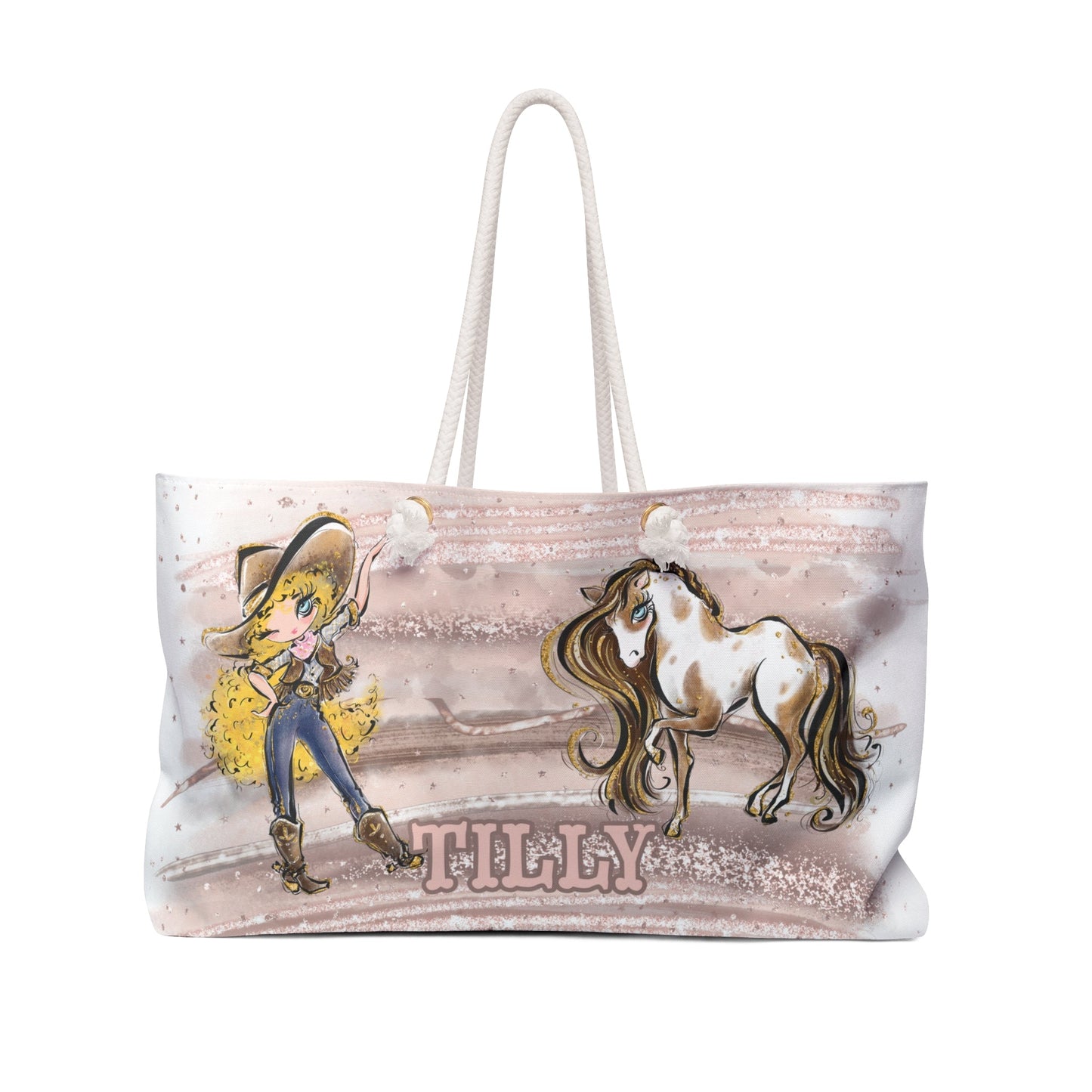 Personalised Weekender Bag, Cowgirl and Horse, Large Weekender Bag, Beach Bag, Book Bag