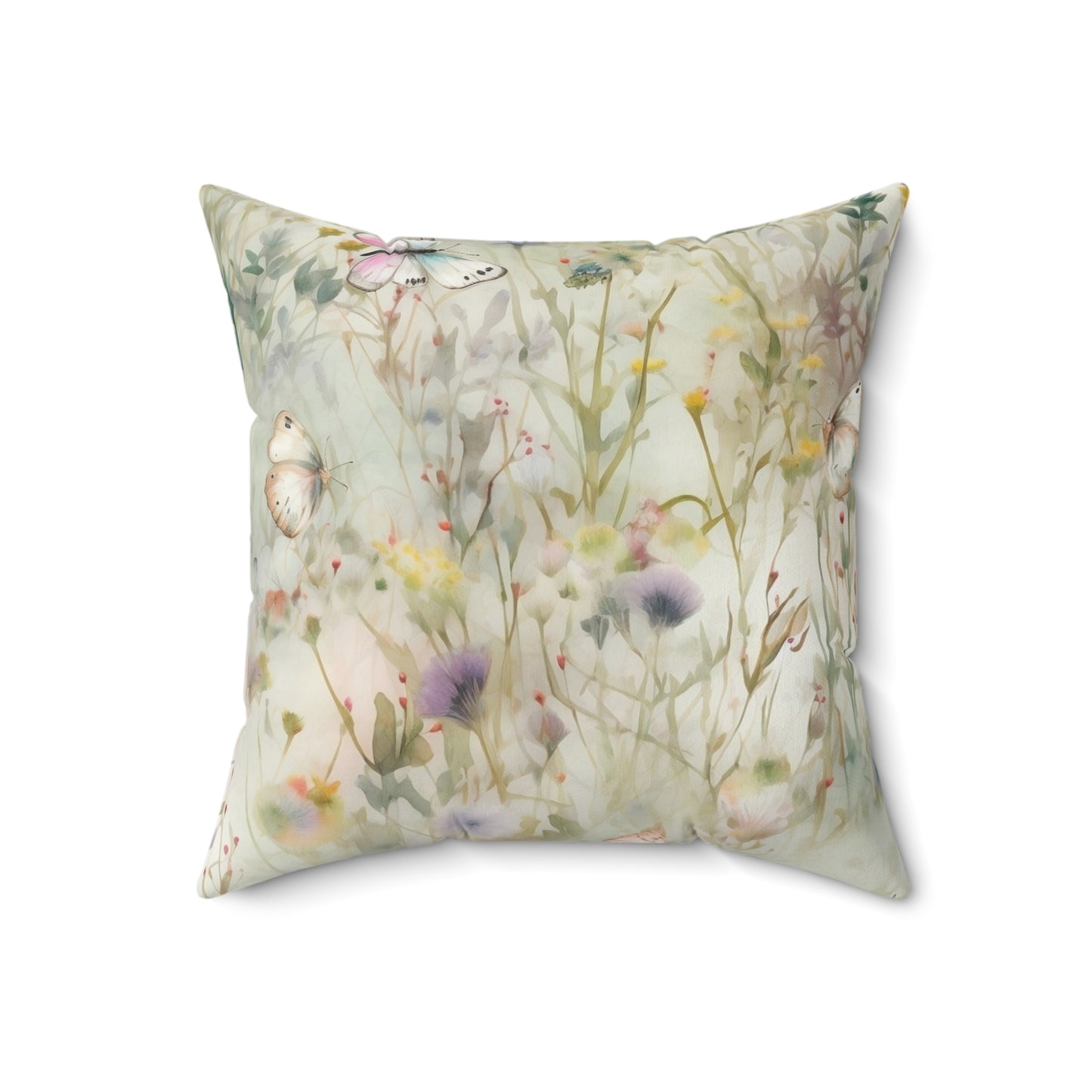 Spun Polyester Square Pillow, Butterfly Floral Cushion