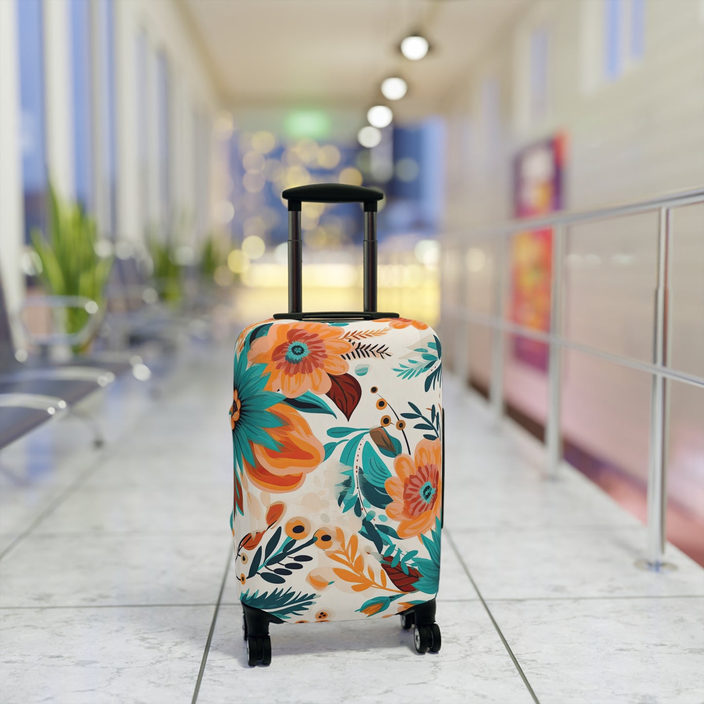 Luggage Cover, Boho Floral, Green and Orange