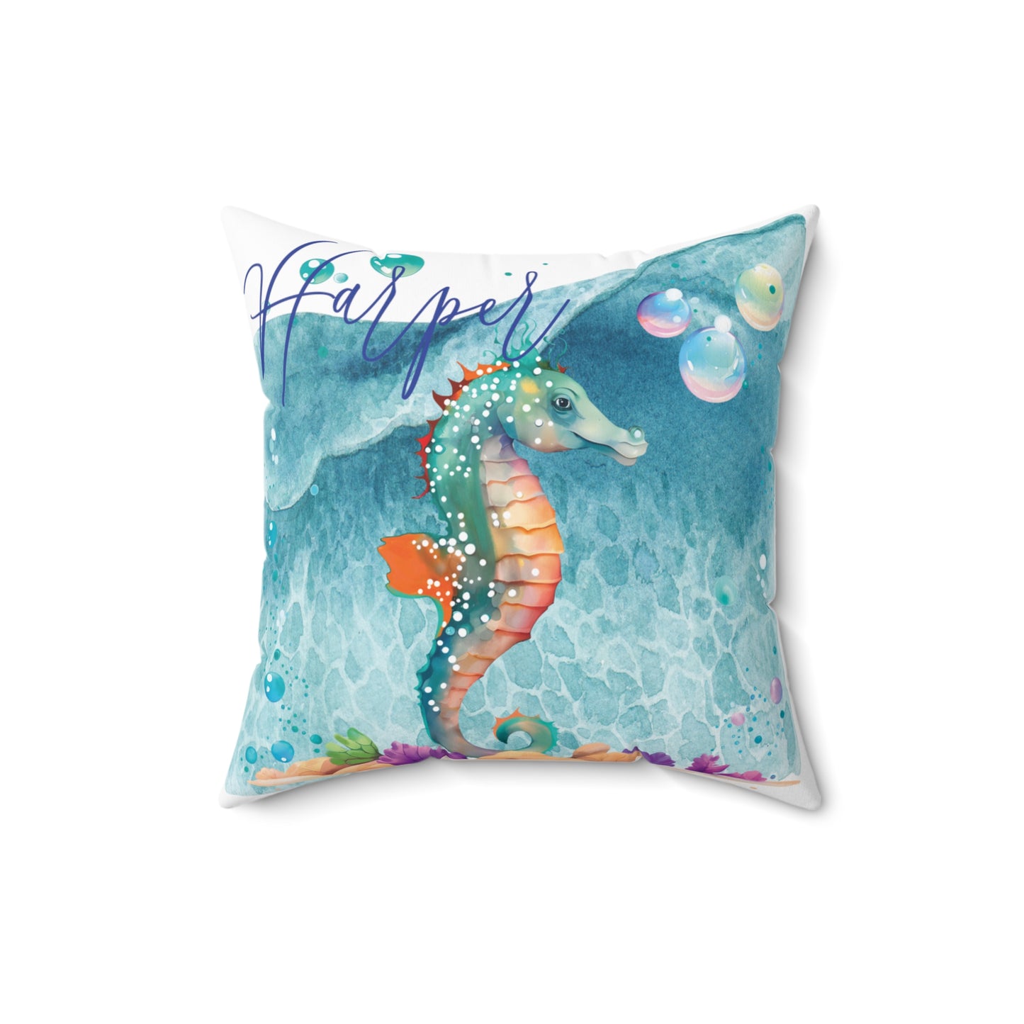 Personalised Polyester Square Cushion, Seahorse cushion