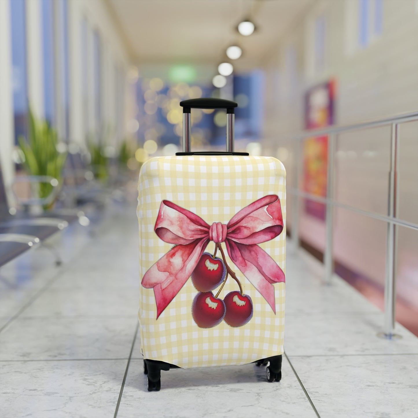 Luggage Cover, Rockabilly, Coquette, Lemon Gingham, Cherries and Ribbon, awd-2509