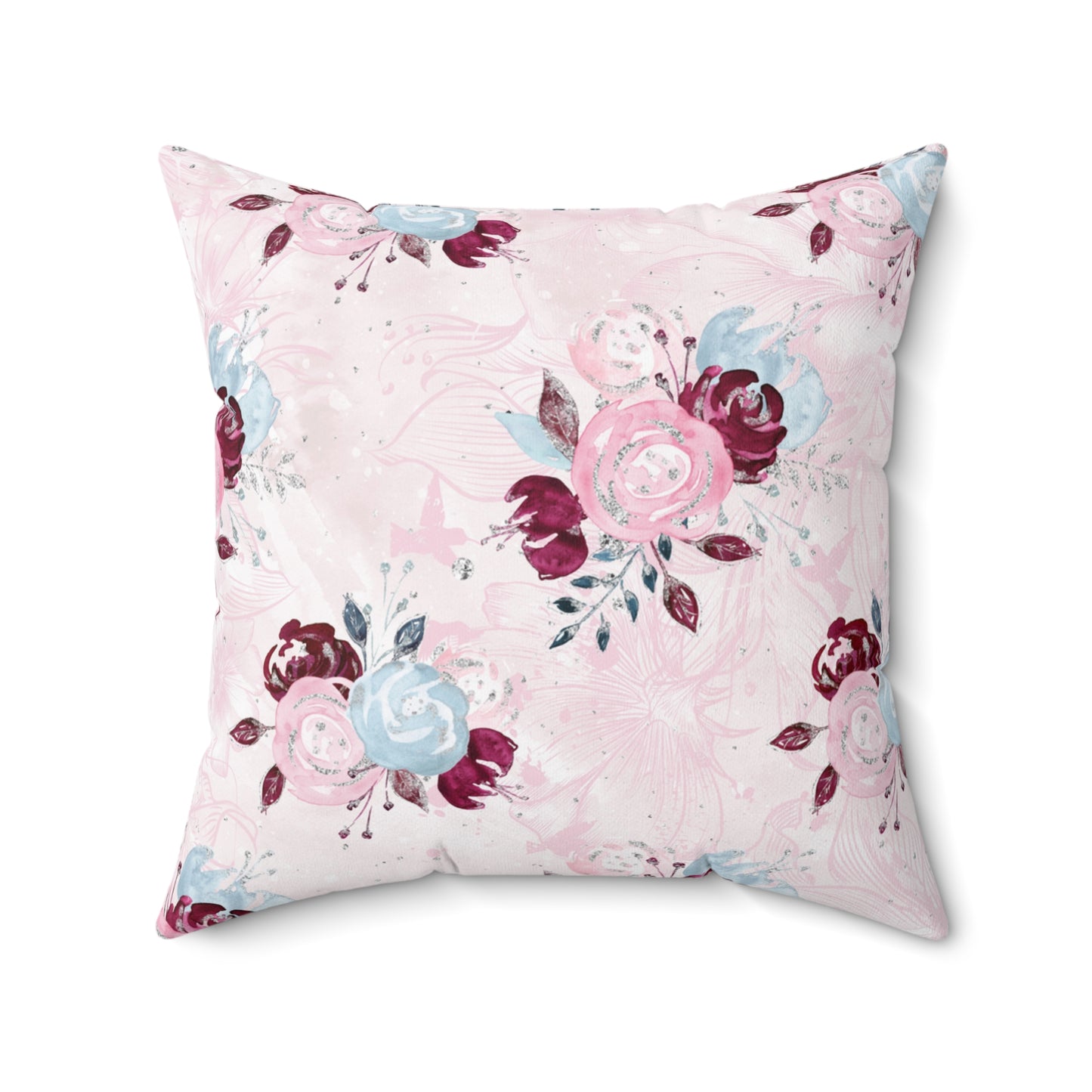 Spun Polyester Square Pillow, Floral Cushion