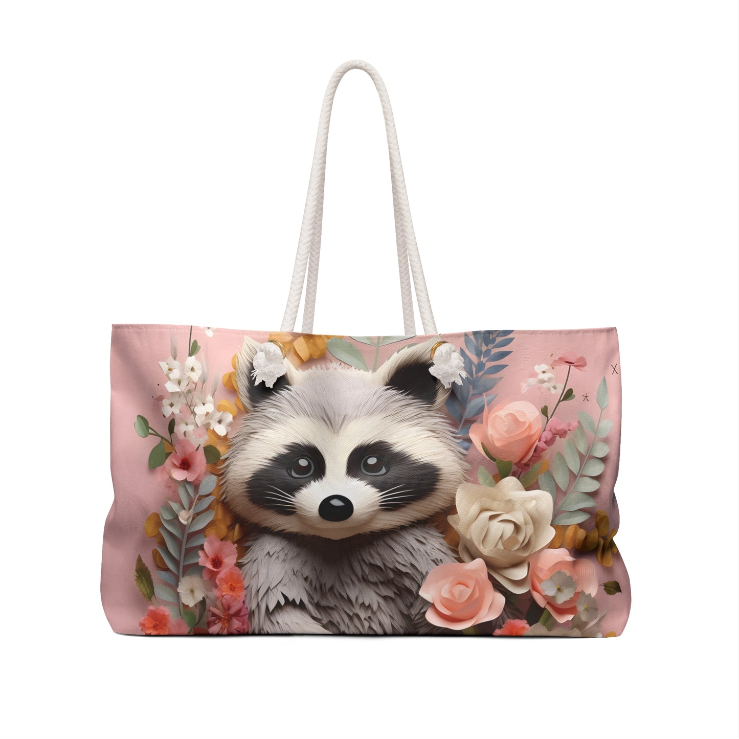 Personalised/Non-Personalised Weekender Bag, Racoon, Large Weekender Bag, Beach Bag, Book Bag