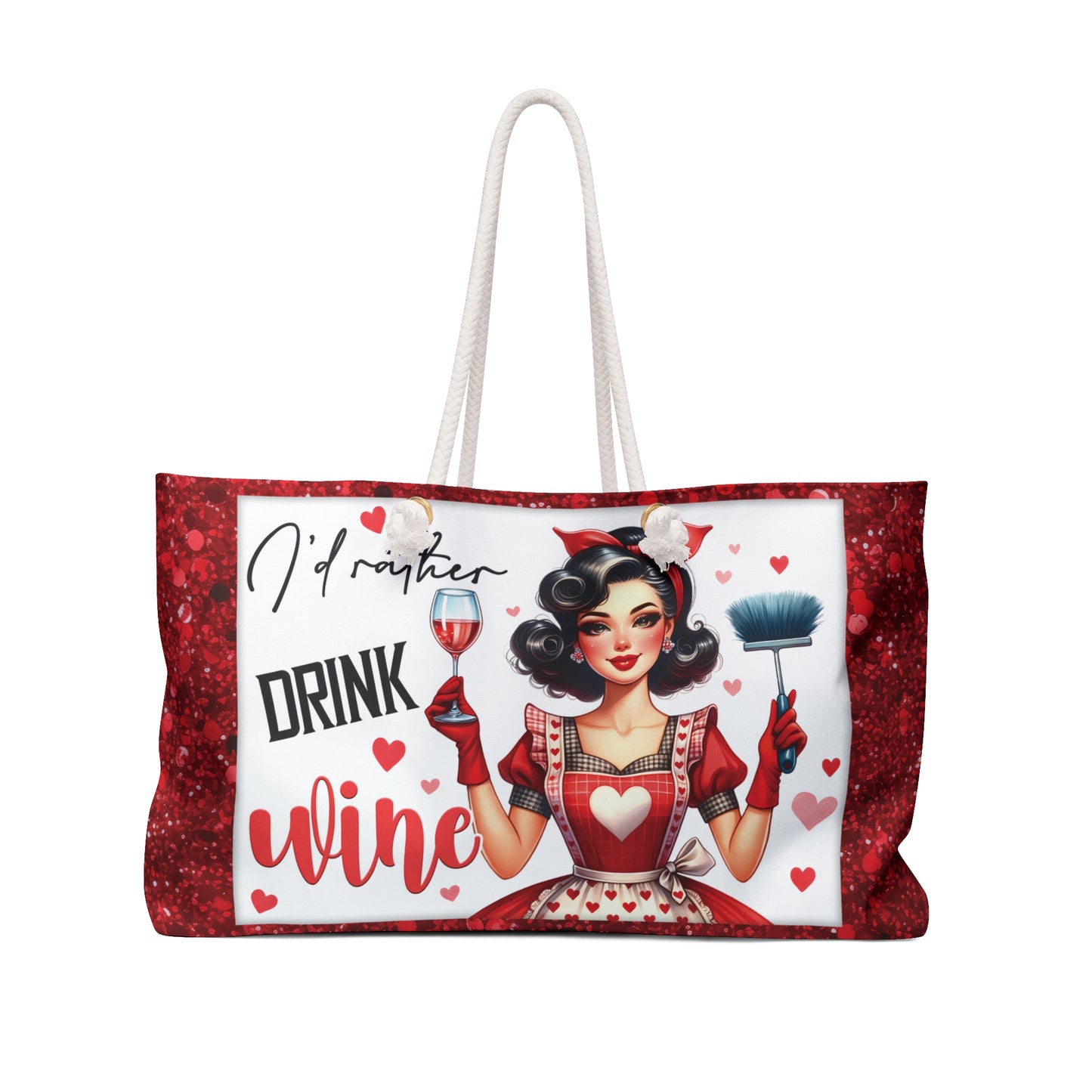 Personalised/Non-Personalised Weekender Bag, I'd Rather Drink Wine, Large Weekender Bag, Beach Bag, Book Bag