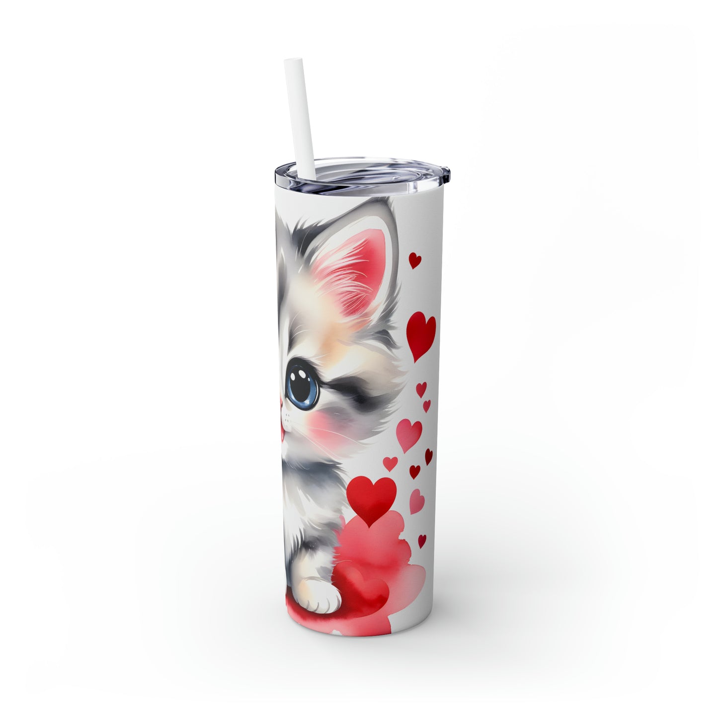 Skinny Tumbler with Straw, 20oz, Cat