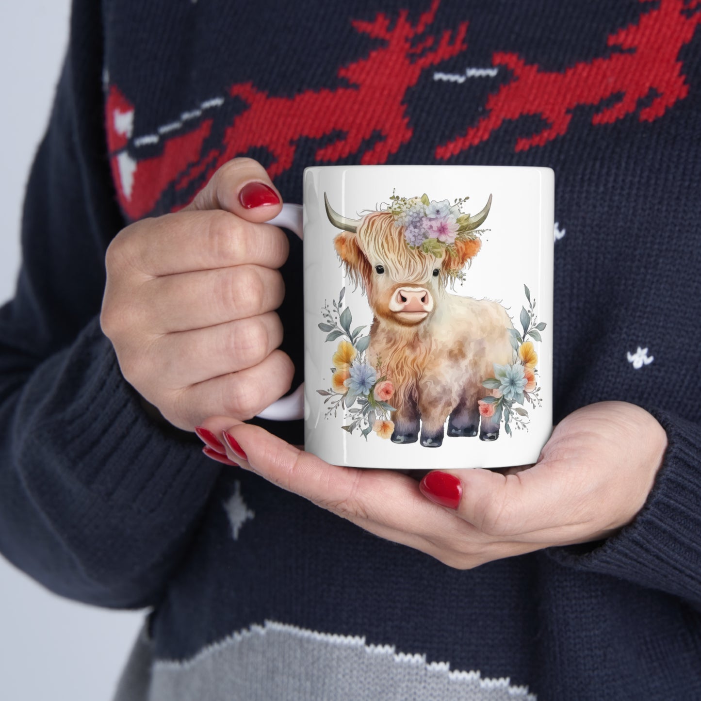 Personalised/Non Personalised Highland Cow, Ceramic Mug 11oz, Highland Cow Mug