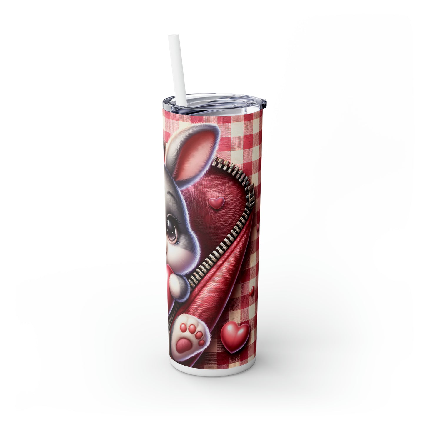 Skinny Tumbler with Straw, 20oz, Rabbit, Valentines Day