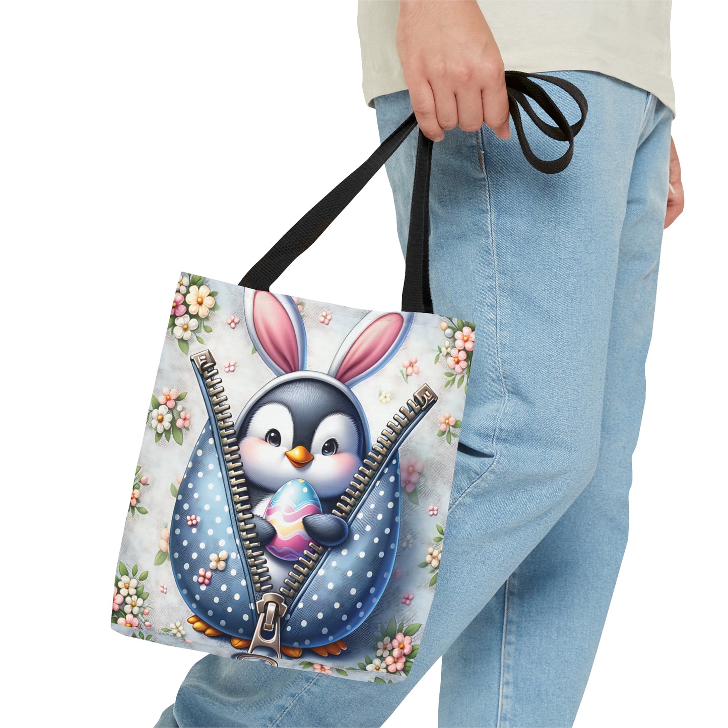 Tote Bag, Easter, Cute Penguin with Bunny Ears, Personalised/Non-Personalised Tote bag