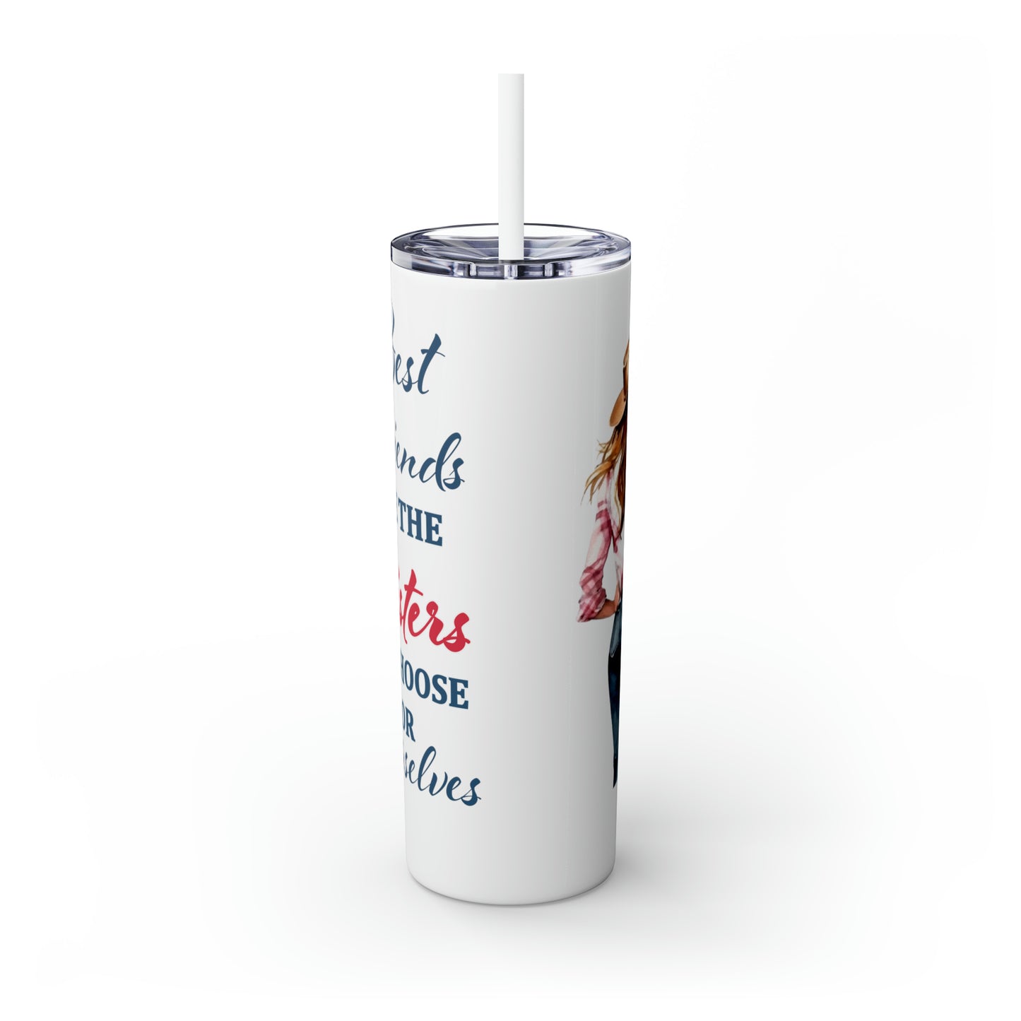 Skinny Tumbler with Straw, 20oz, Personalised, Horse and Girls, Western, Best Friends