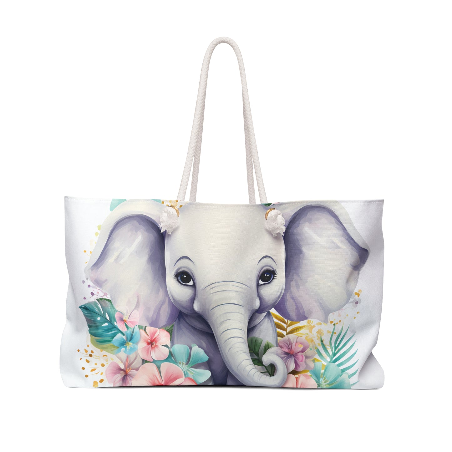 Personalised/Non-Personalised Weekender Bag, Elephant, Large Weekender Bag, Beach Bag, Book Bag