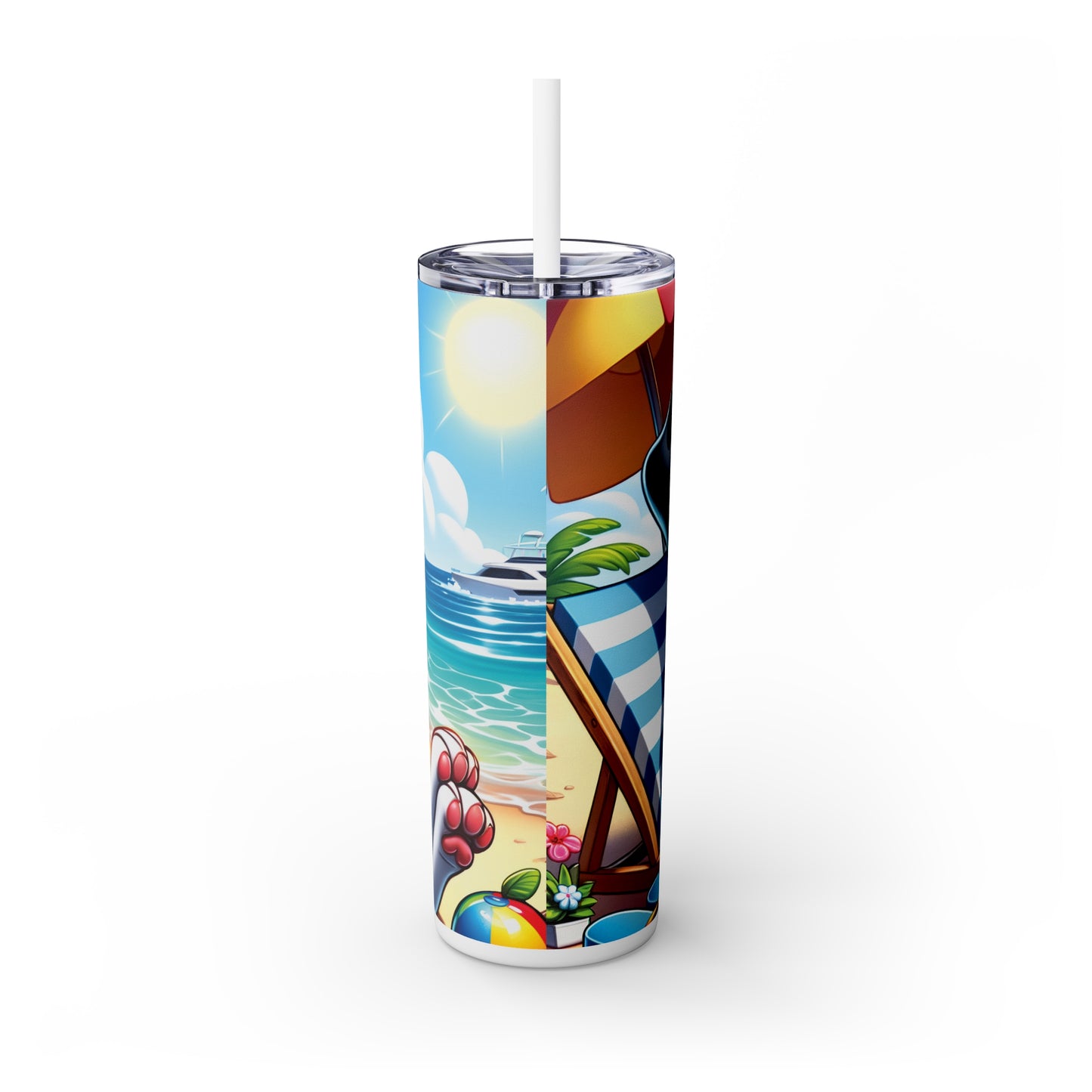 Skinny Tumbler with Straw, 20oz, Dog on Beach, Dalmatian, awd-1209