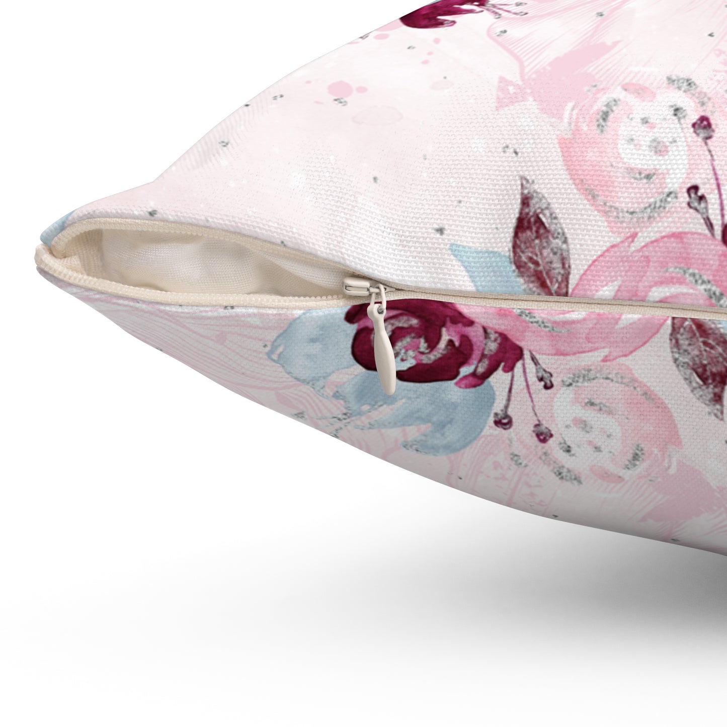 Spun Polyester Square Pillow, Floral Cushion