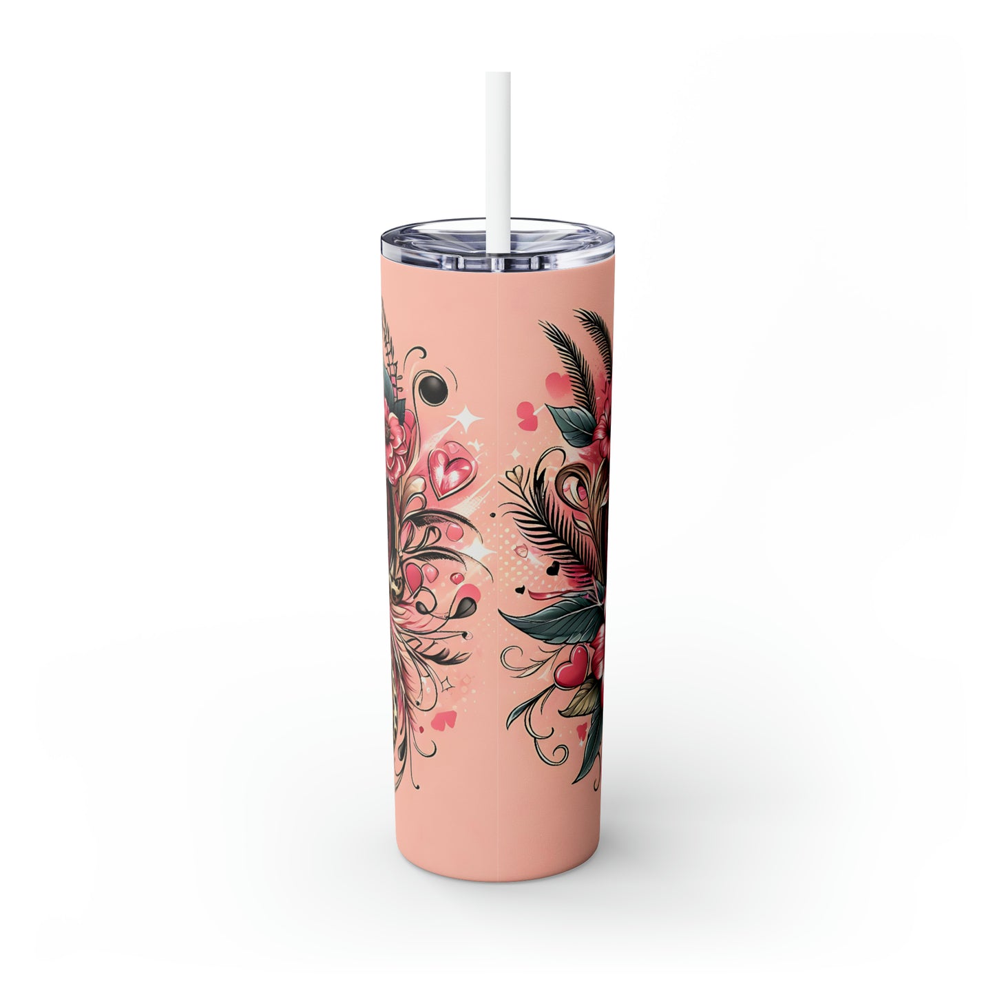 Skinny Tumbler with Straw, 20oz, Floral Heart, awd-429