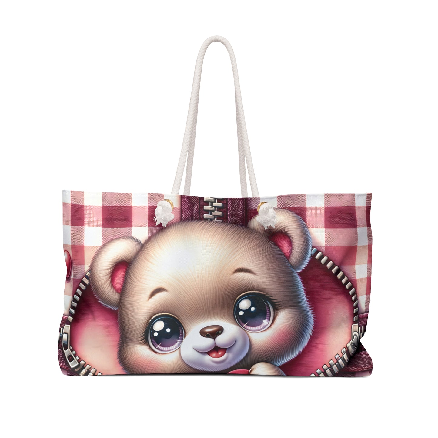 Personalised/Non-Personalised Weekender Bag, Cute Bear, Zipper, Valentines Day, Large Weekender Bag, Beach Bag, Book Bag