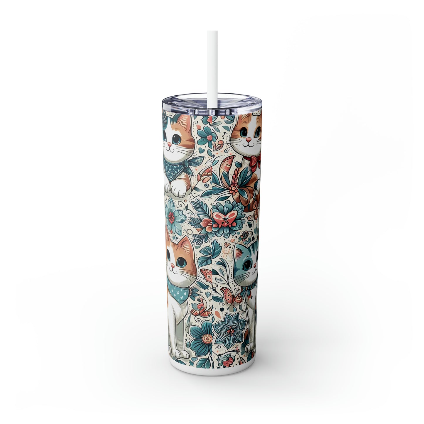 Skinny Tumbler with Straw, 20oz, Cats, awd-309