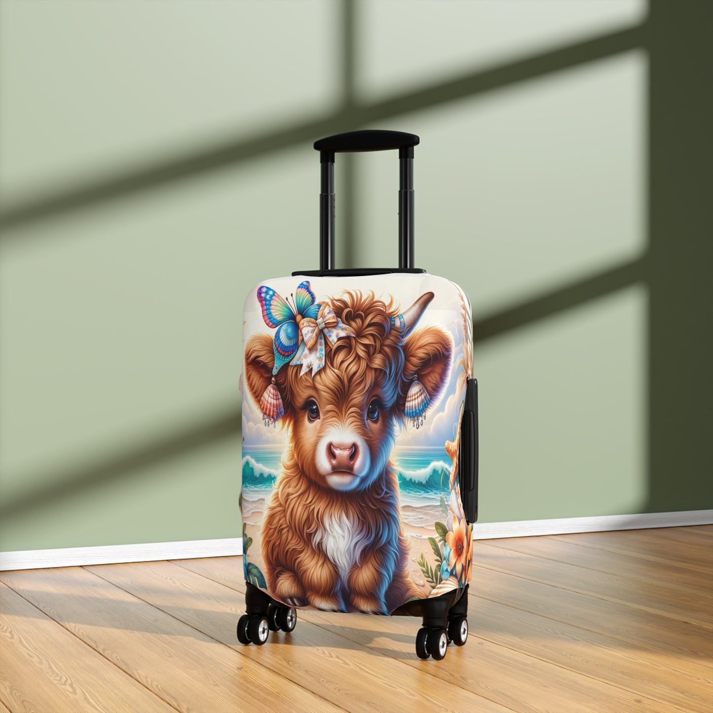 Luggage Cover, Highland Cow at the Beach, awd-1637