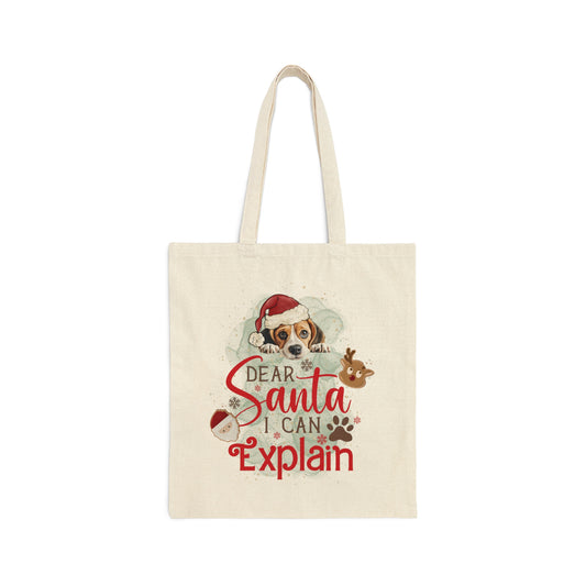 Cotton Canvas Tote Bag, Dog Paws Bag, Dear Santa Bag, Dear Santa Tote, Christmas Bag, Dog Christmas Tote Bag