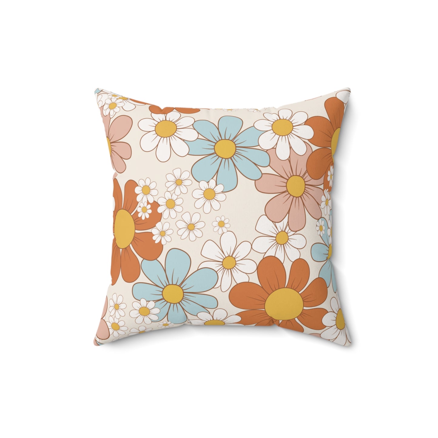 Spun Polyester Square Pillow, Retro Floral Cushion