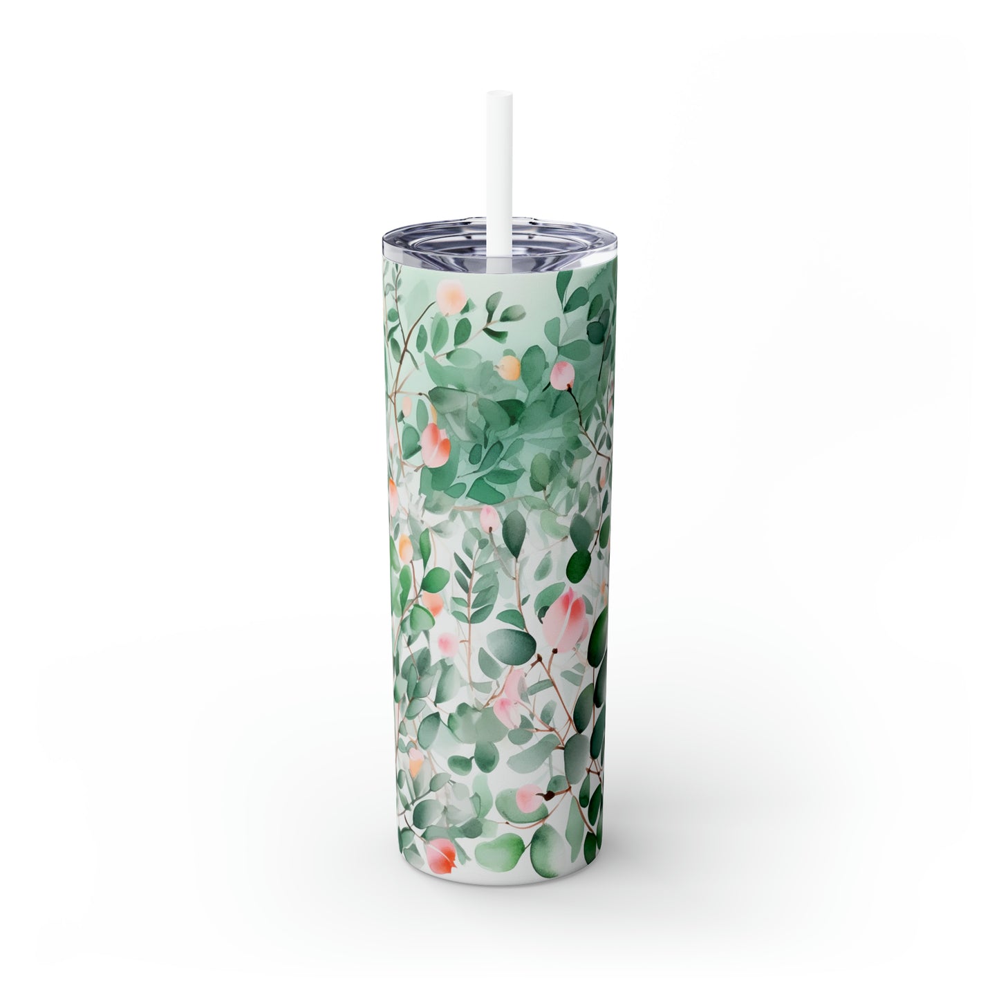 Skinny Tumbler with Straw, 20oz, Eucalyptus Leaves, awd-345