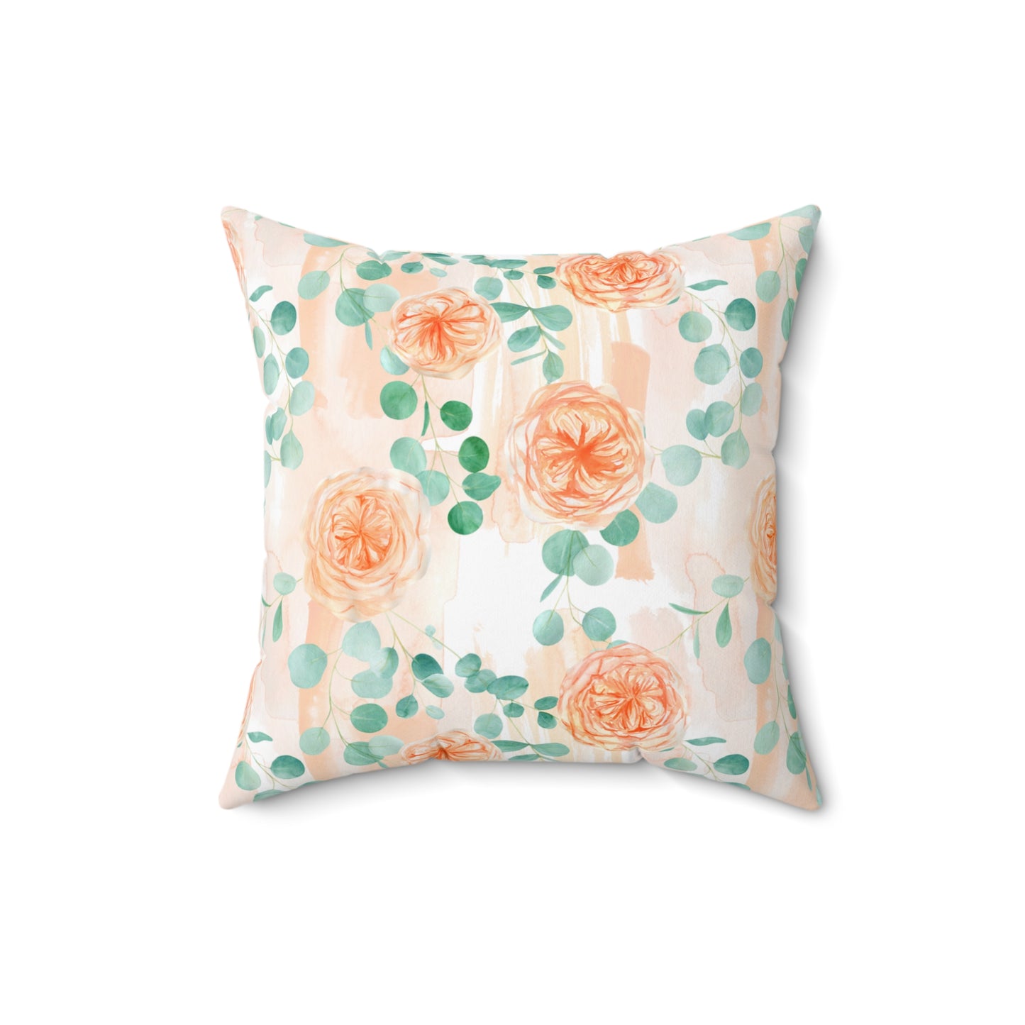 Spun Polyester Square Pillow, Rose Floral & Eucalyptus Cushion