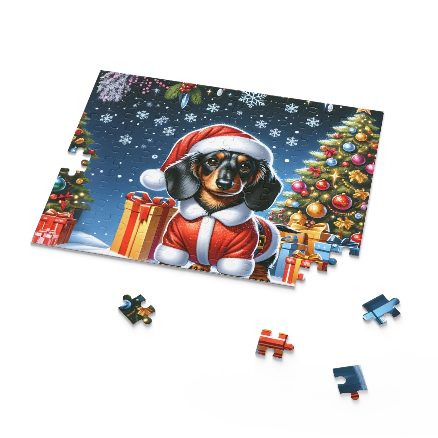 Personalised/Non-Personalised Puzzle, Christmas, Dashound (120, 252, 500-Piece)