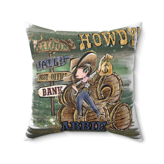 Personalised Howdy Cushion, Brown Hair Blue Eyes, Polyester Square Cushion, Christmas cushion