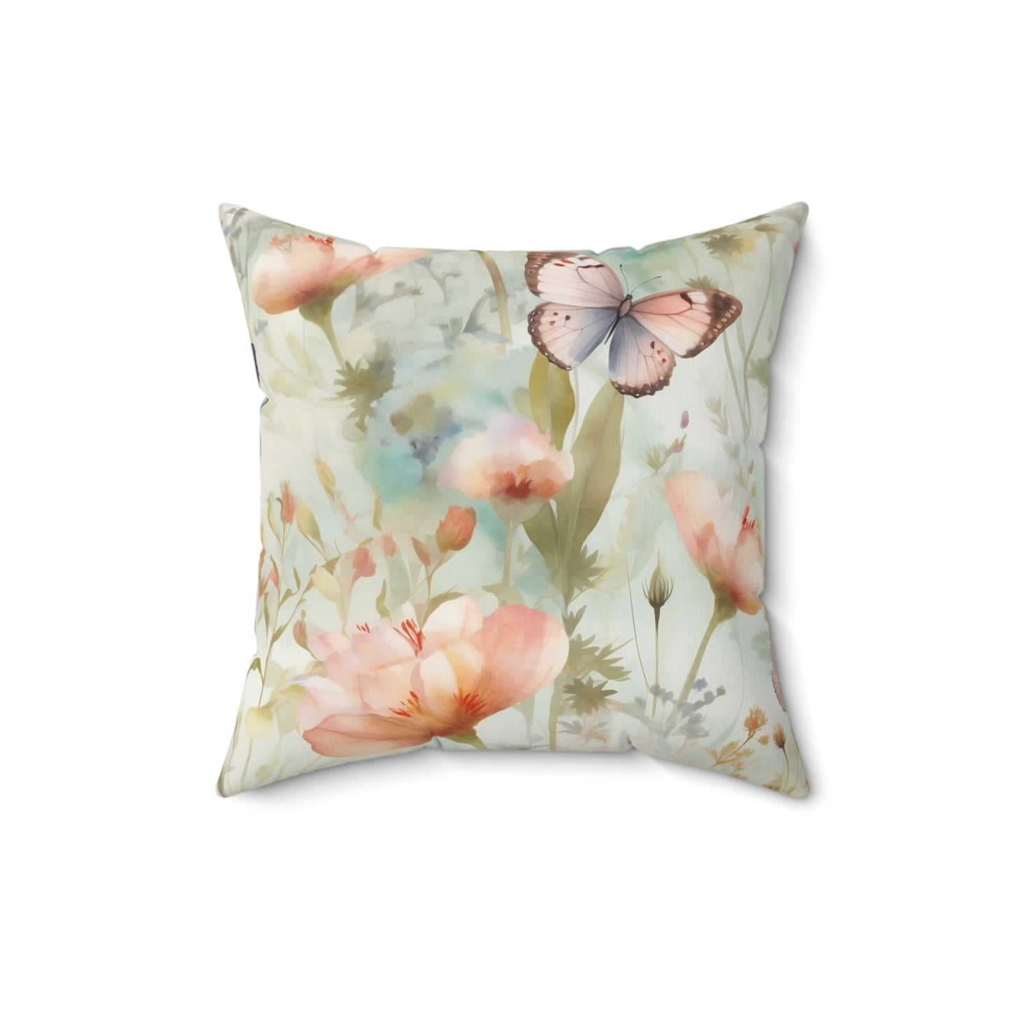 Spun Polyester Square Pillow, Butterfly Floral Cushion