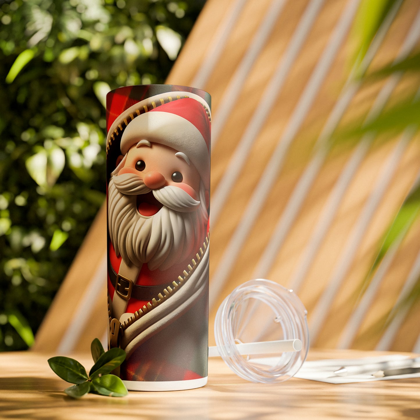 Skinny Tumbler with Straw, 20oz, Santa