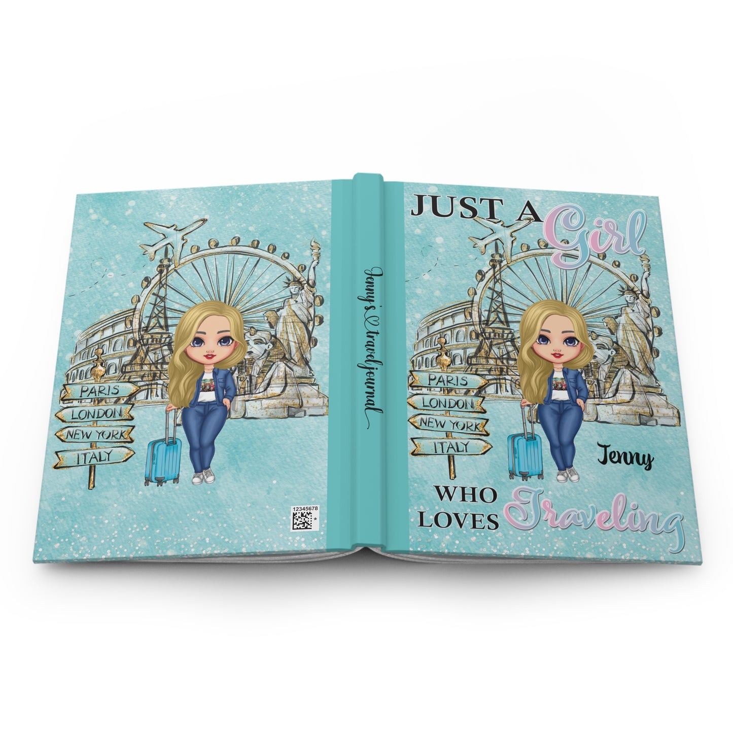 Personalised Hardcover Journal Matte, Just a Girl who loves travelling, Blonde Hair