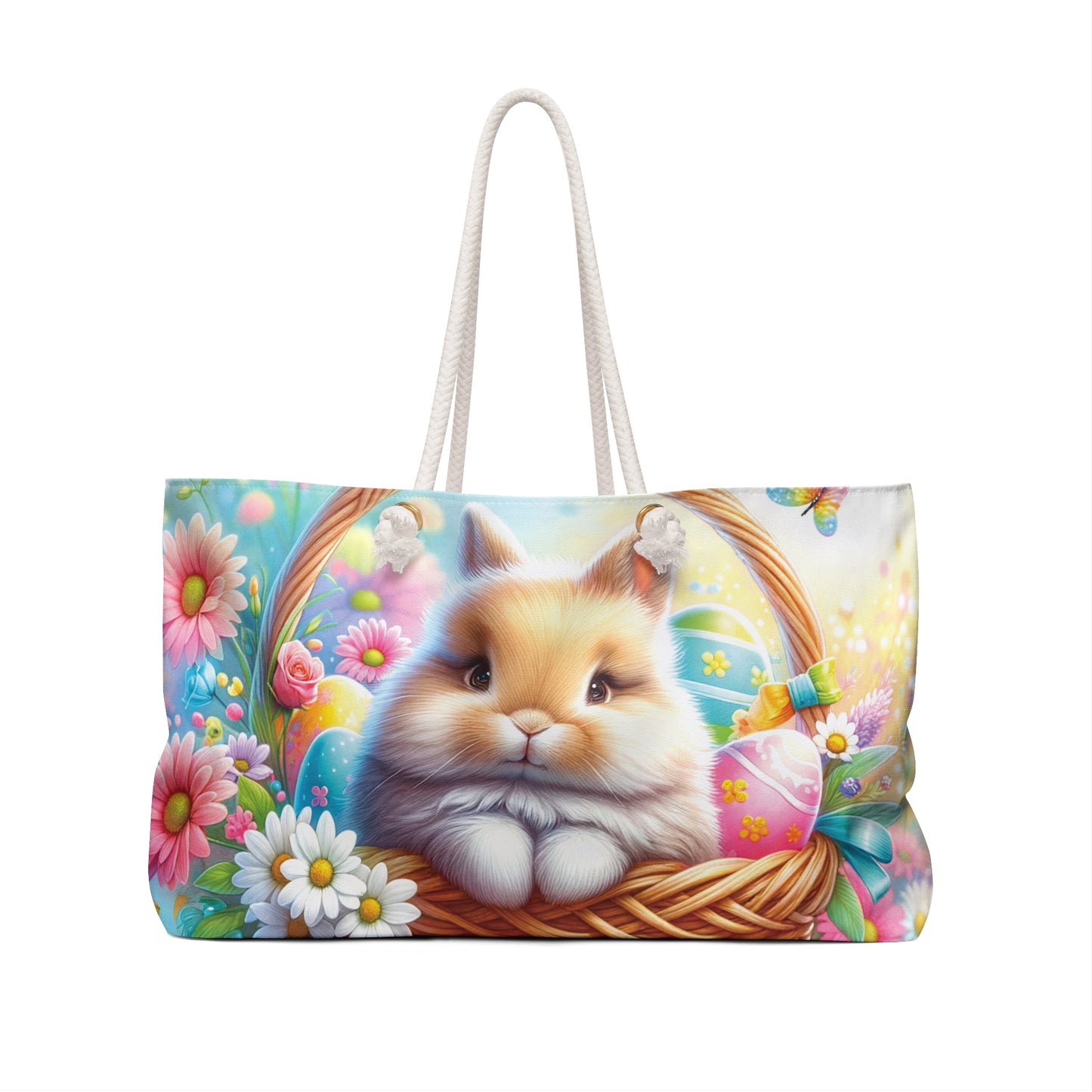 Personalised/Non-Personalised Weekender Bag, Easter Bunny, Large Weekender Bag, Beach Bag, Book Bag