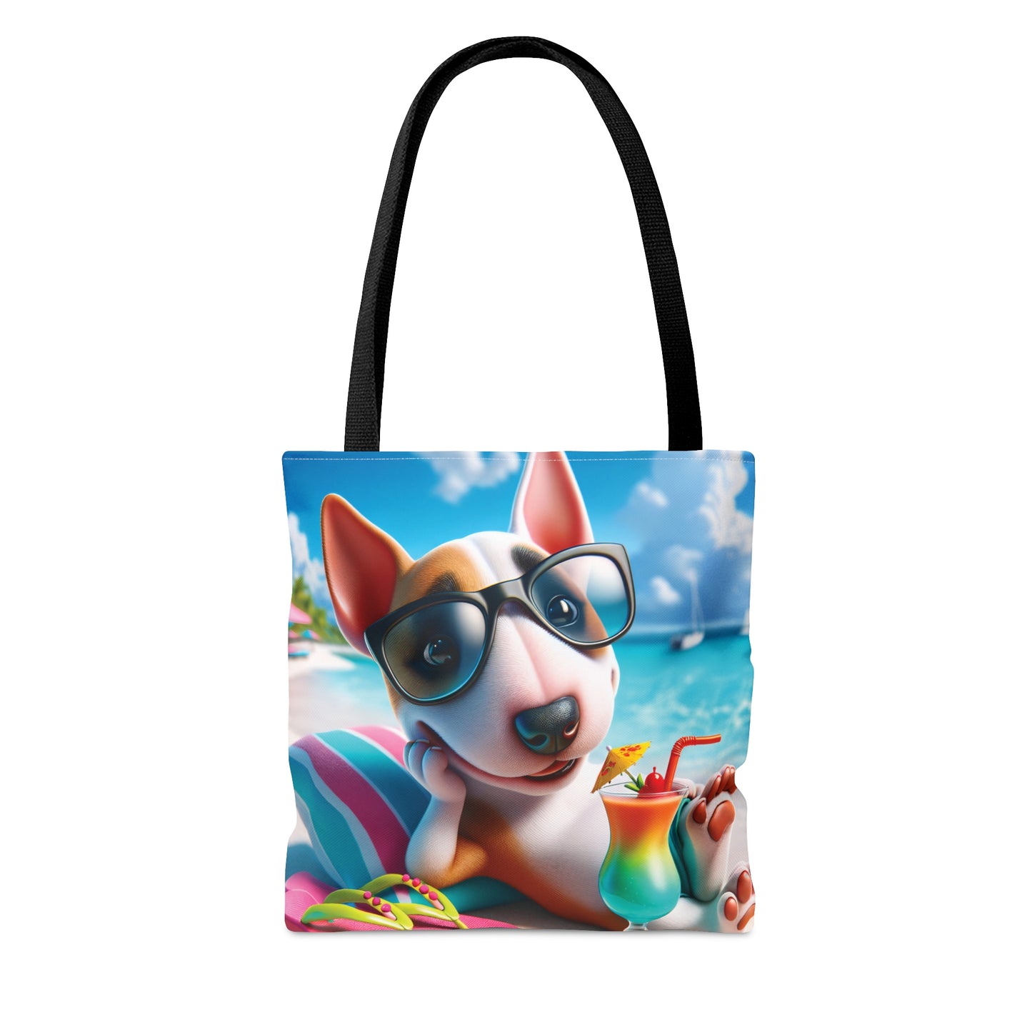 Tote Bag, Dog on Beach, Miniature Bull Terrier Tote bag,  awd-1224