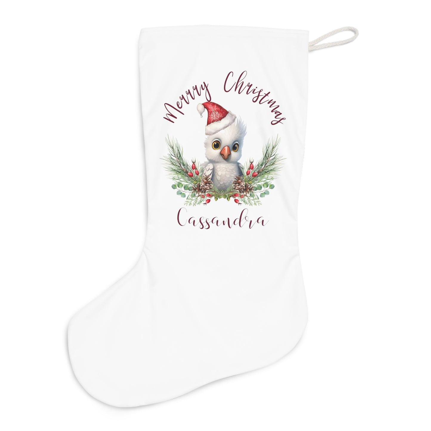 Personalised Santa Stocking, Australian Animals Poinsettia, Cockatoo