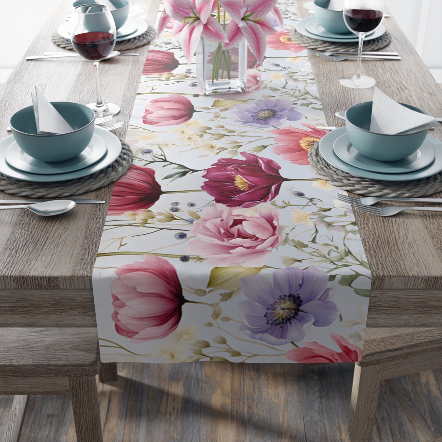 Floral Table Runner, Cotton Twill and Poly Available