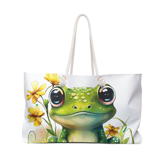 Personalised/Non-Personalised Weekender Bag, Frog, Large Weekender Bag, Beach Bag, Book Bag