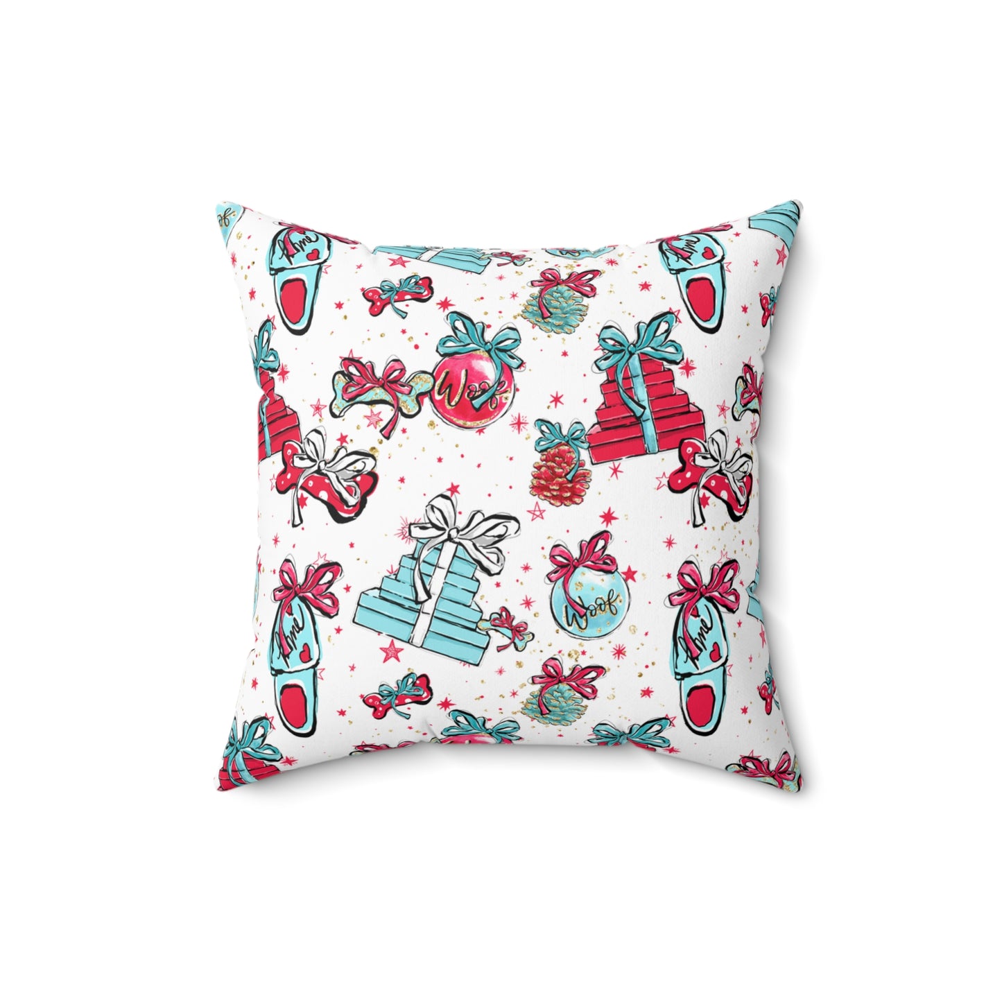 Spun Polyester Square Pillow, Doggie Presents Christmas Cushion