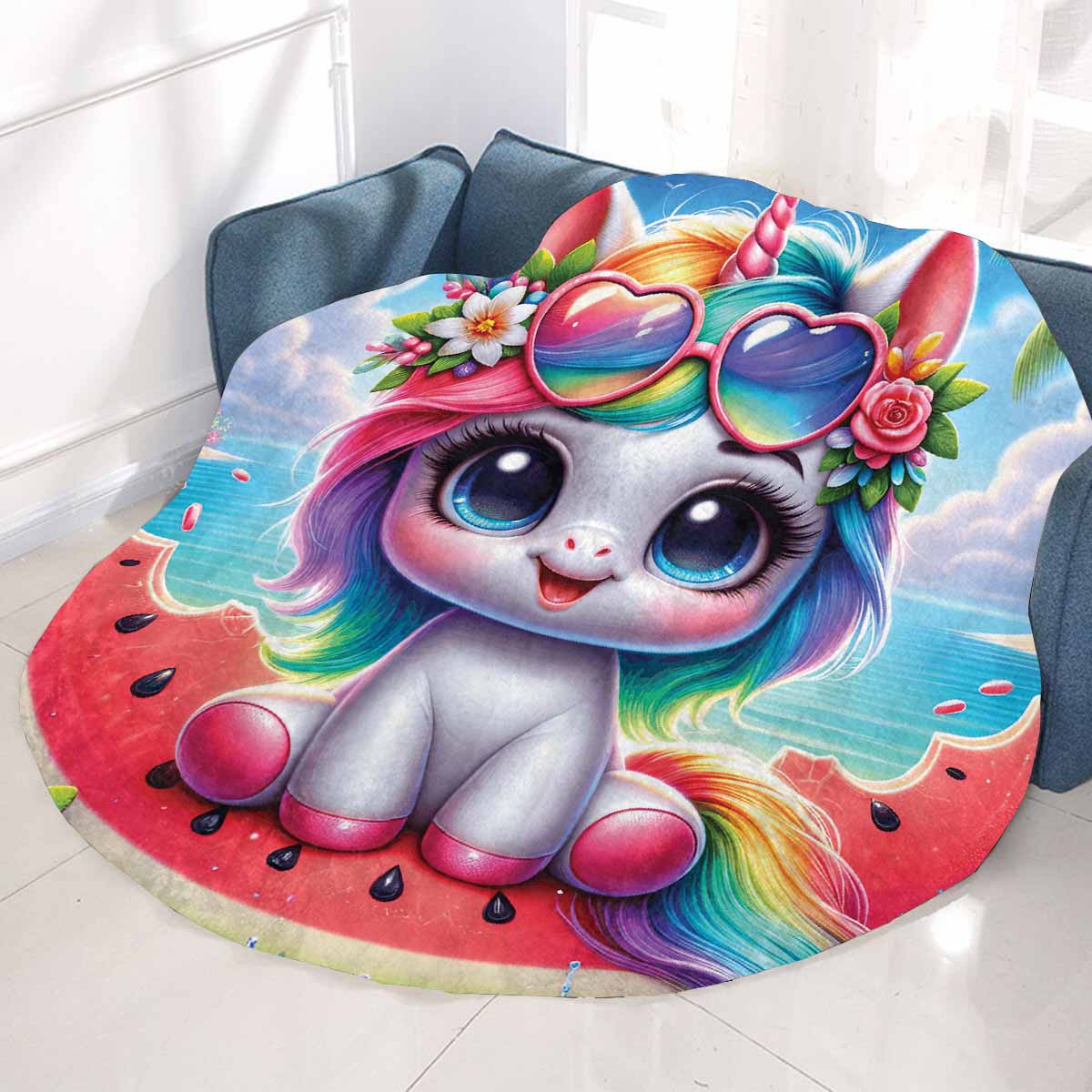 Unicorn_Awd35134  Circular Micro Fleece Blanket 47"