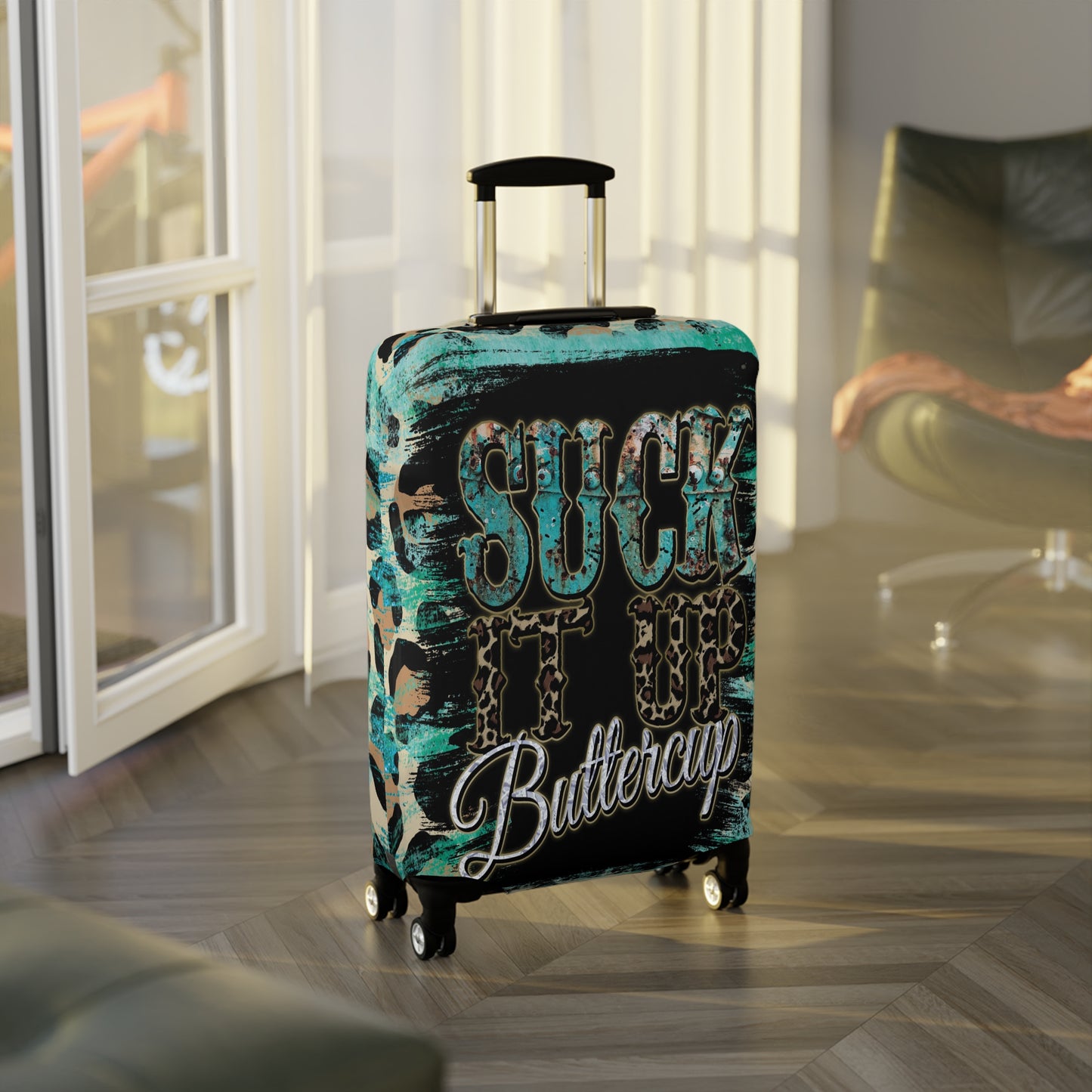 Luggage Cover, Country and Western, Suck it up Buttercup, Turquoise, awd-040